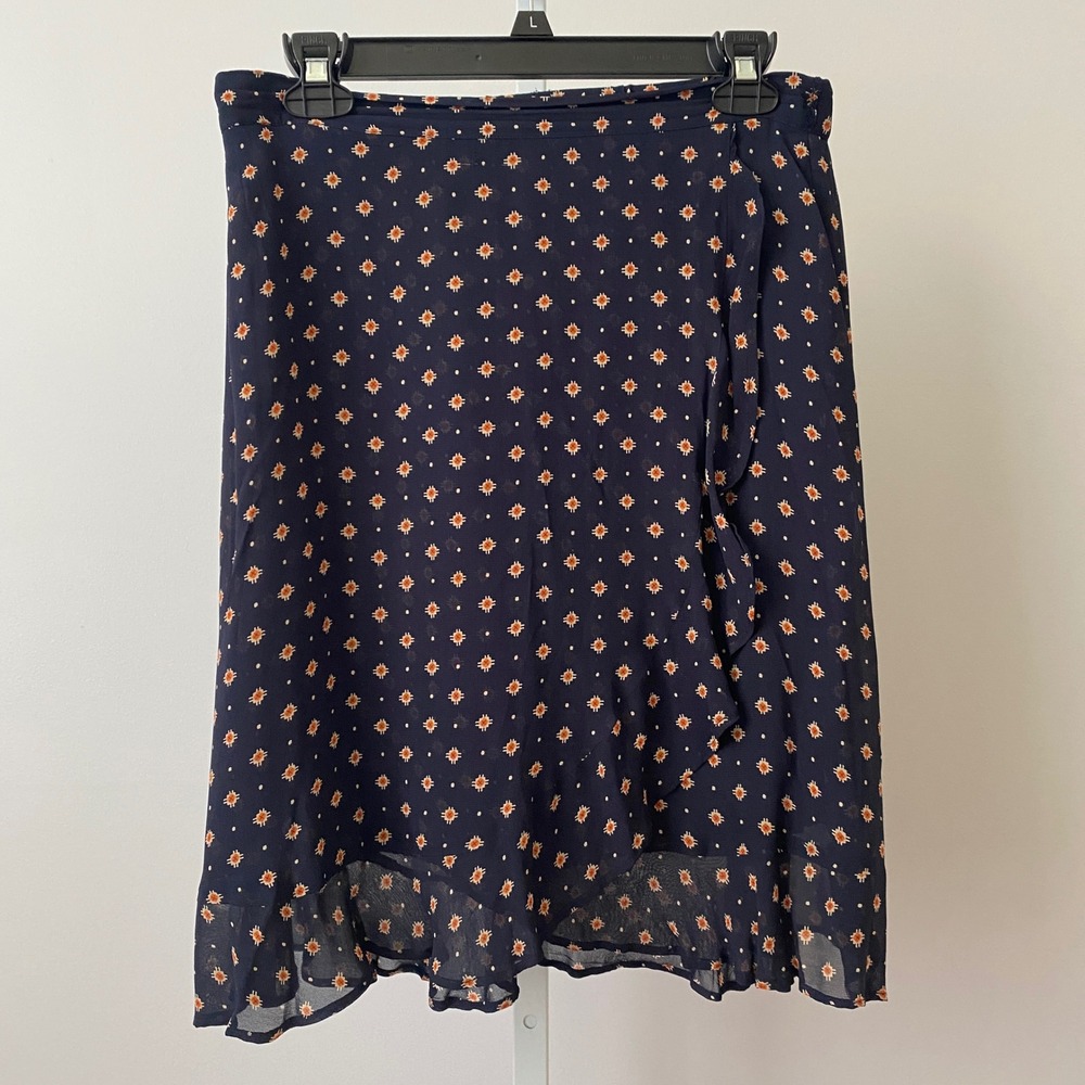 Anthropologie Boho Flowy Beachy Relaxed Ruffle Faux Wrap Skirt S Navy Blue